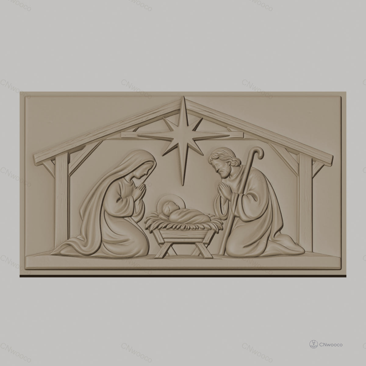 Fichier CNC & impression 3D scène de la Nativité, crèche avec Marie Joseph et bébé Jésus, haute qualité relief STL