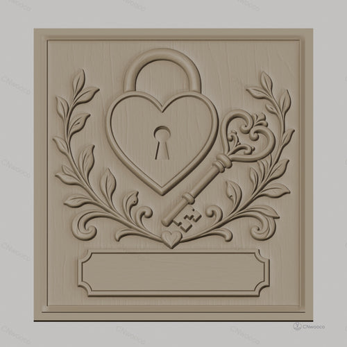 Fichier CNC & impression 3D serrure cœur, clé ornementale et feuillage, haute qualité relief STL