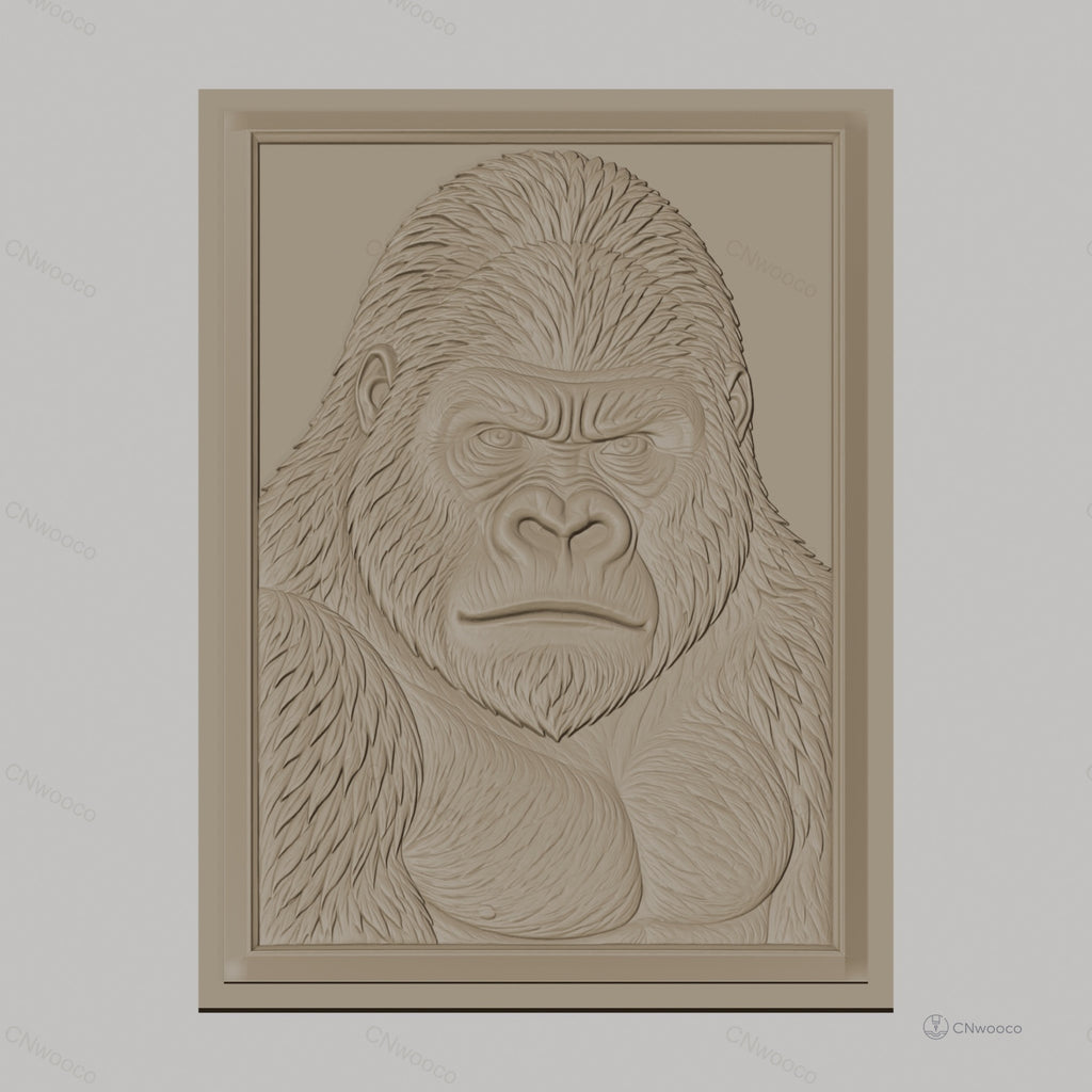 Fichier CNC & impression 3D gorille, portrait animal détaillé, haute qualité relief STL