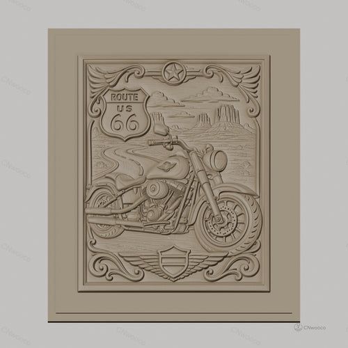 Fichier CNC & impression 3D Route 66 moto, paysage désert relief décoratif, haute qualité relief STL