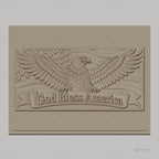 Fichier CNC & impression 3D Aigle américain, drapeau avec étoiles et texte God Bless America, haute qualité relief STL