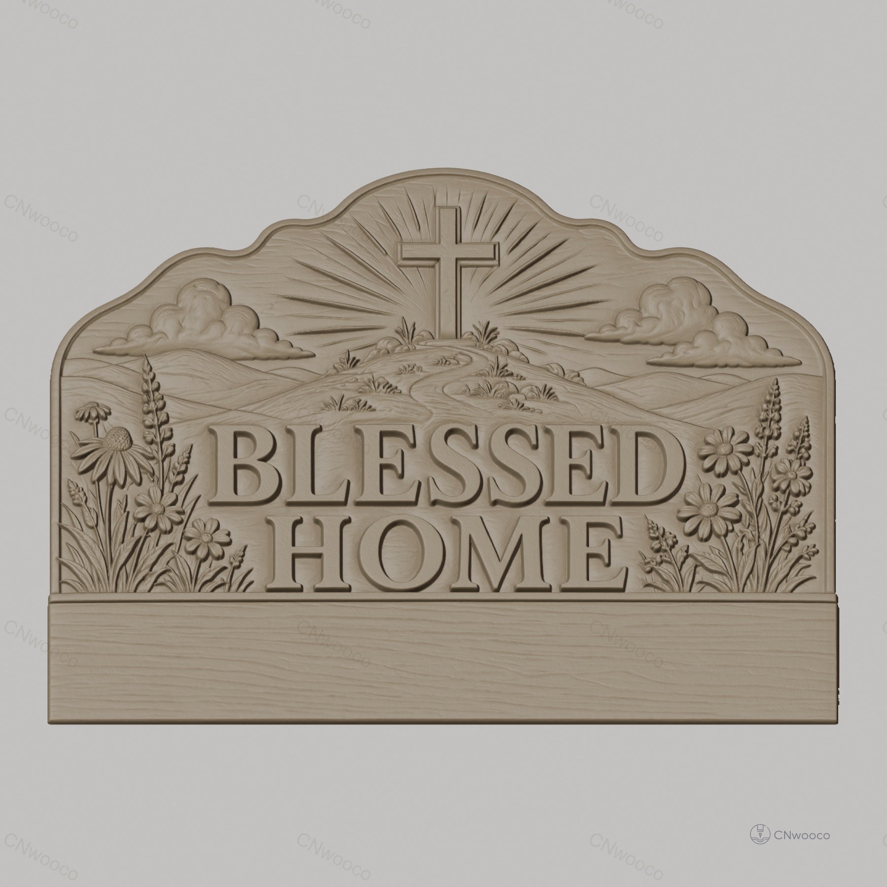 Fichier CNC porte-clés mural plaque murale décorative Blessed Home avec croix et fleurs, STL très haute qualité