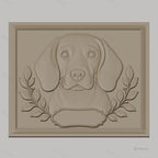 Fichier CNC & impression 3D portrait chien beagle, cadre avec feuilles ornement, haute qualité relief STL