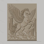 Fichier CNC & impression 3D Pégase légendaire avec colonnes grecques ruines, haute qualité relief STL