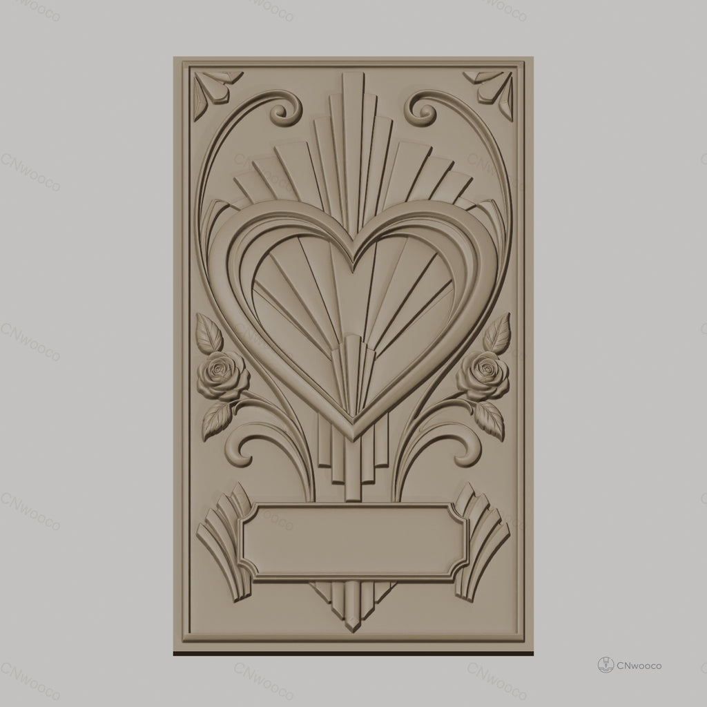 Fichier CNC & impression 3D relief coeur avec roses et motif art déco haute qualité relief STL