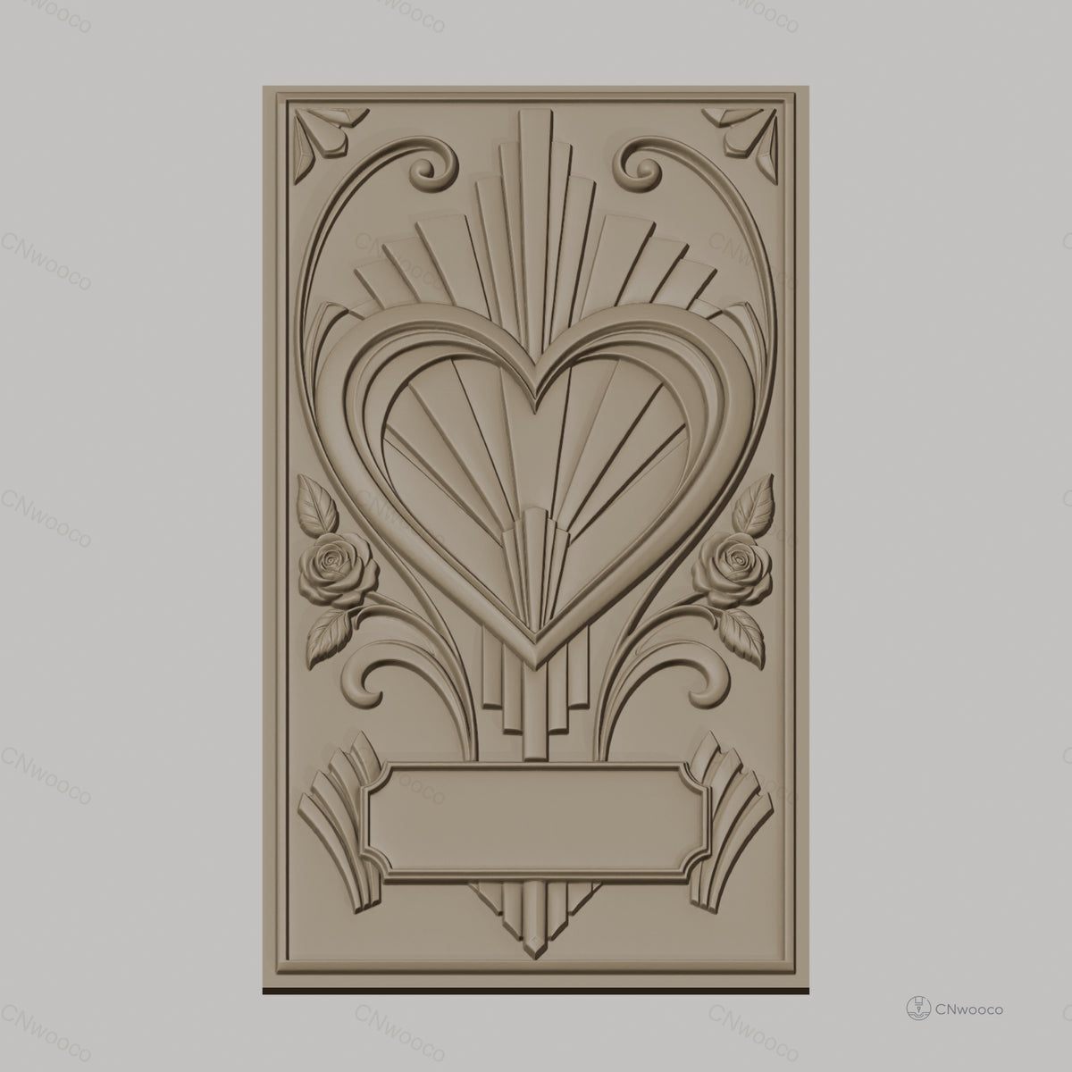 Fichier CNC & impression 3D relief coeur avec roses et motif art déco haute qualité relief STL