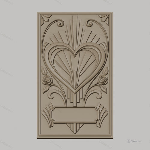 Fichier CNC & impression 3D relief coeur avec roses et motif art déco haute qualité relief STL