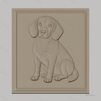 Fichier CNC & impression 3D chien Beagle assis, détail pelage et contours réalistes, haute qualité relief STL