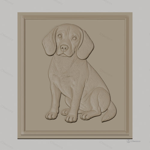 Fichier CNC & impression 3D chien Beagle assis, détail pelage et contours réalistes, haute qualité relief STL