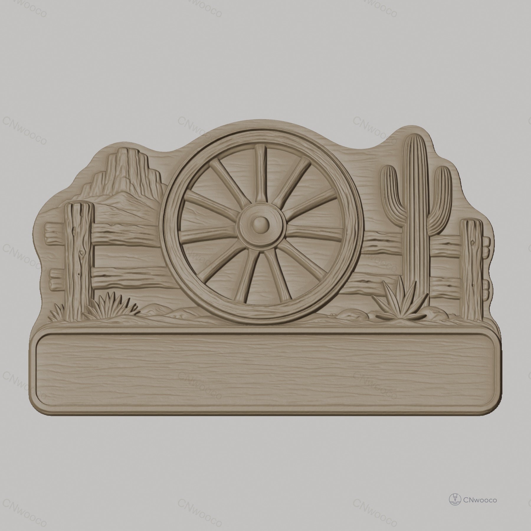 Fichier CNC & impression 3D enseigne western décorative roue de chariot cactus, STL très haute qualité