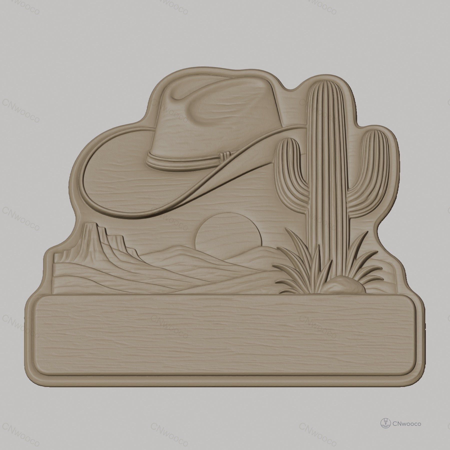 Fichier CNC & impression 3D enseigne western cowboy cactus paysage, STL très haute qualité