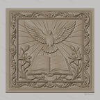 Fichier CNC & impression 3D colombe sacrée, livre ouvert fleurs et cadre ornemental, haute qualité relief STL