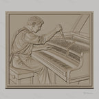 Fichier CNC & impression 3D accordeur de piano, homme accordant piano à queue, haute qualité relief STL