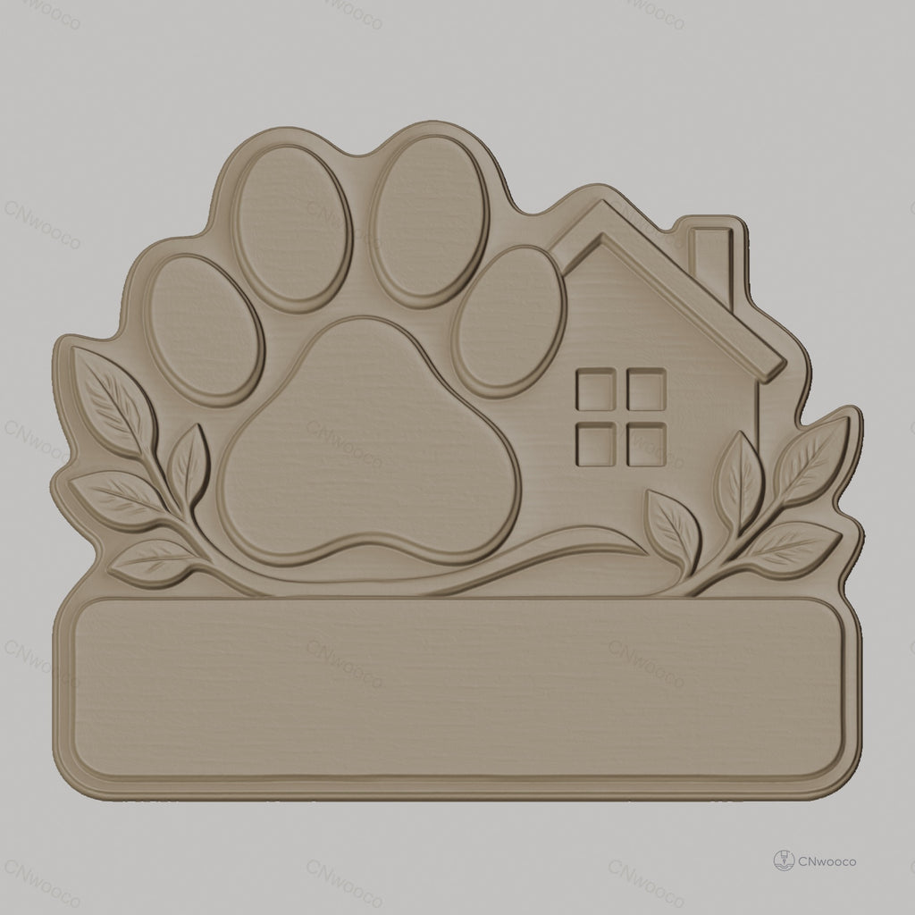 Fichier CNC & impression 3D panneau maison patte de chien, décoration animalier, STL très haute qualité