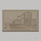 Fichier CNC & impression 3D scène ferroviaire avec wagon et réservoir d'eau, haute qualité relief STL