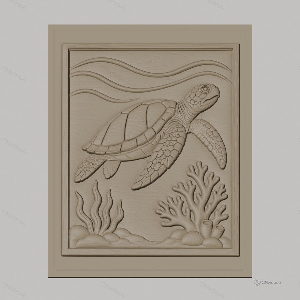 Fichier CNC & impression 3D tortue de mer, corail et algues, haute qualité relief STL