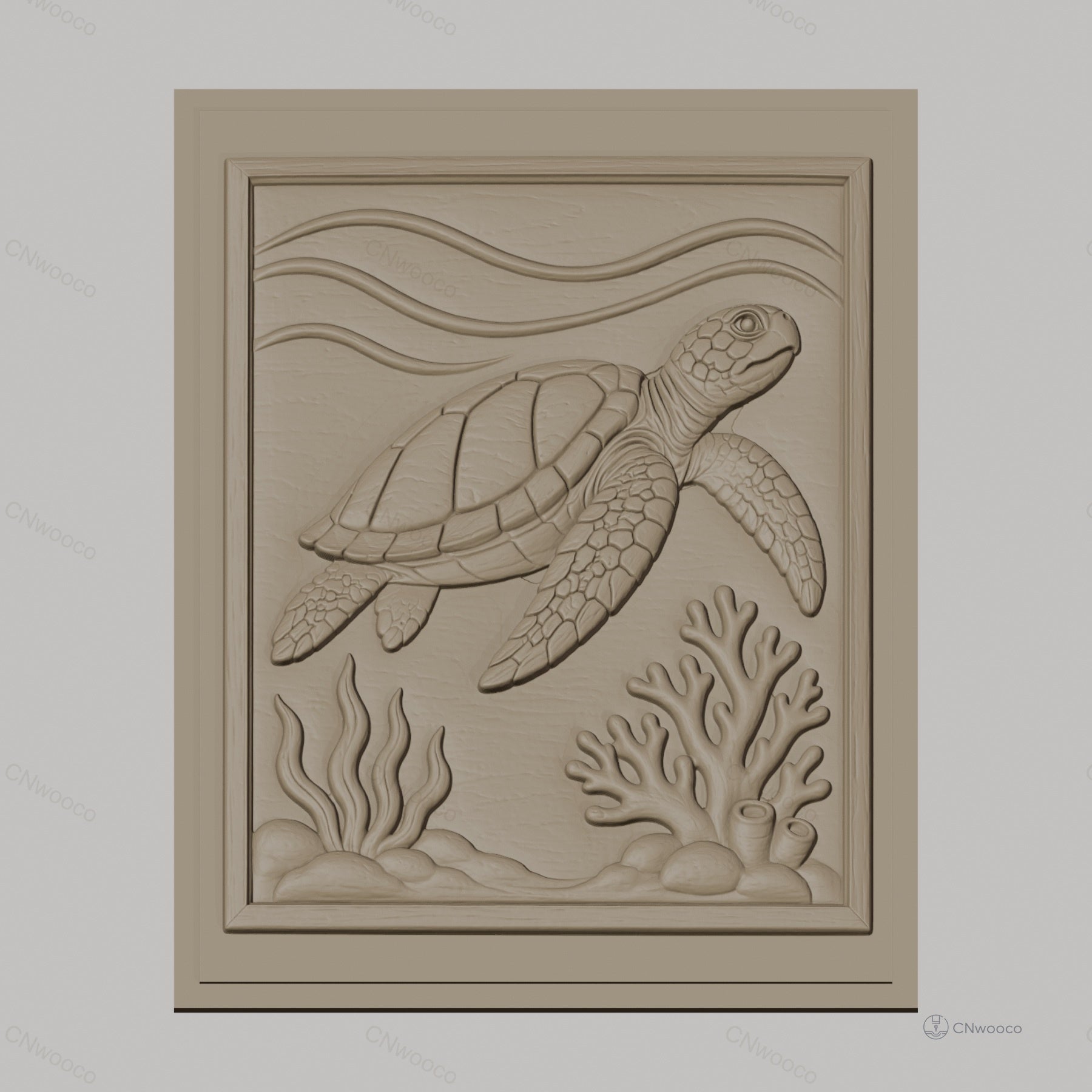 Fichier CNC & impression 3D tortue de mer, corail et algues, haute qualité relief STL