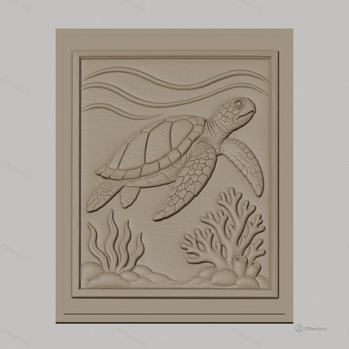 Fichier CNC & impression 3D tortue de mer, corail et algues, haute qualité relief STL