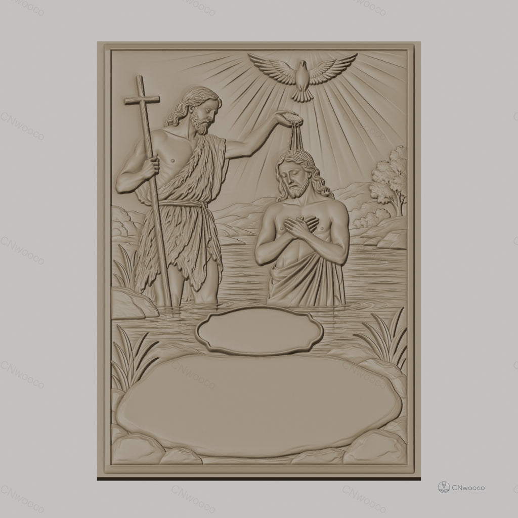 Fichier CNC & impression 3D Baptême de Jésus, scène de baptême chrétien, haute qualité relief STL