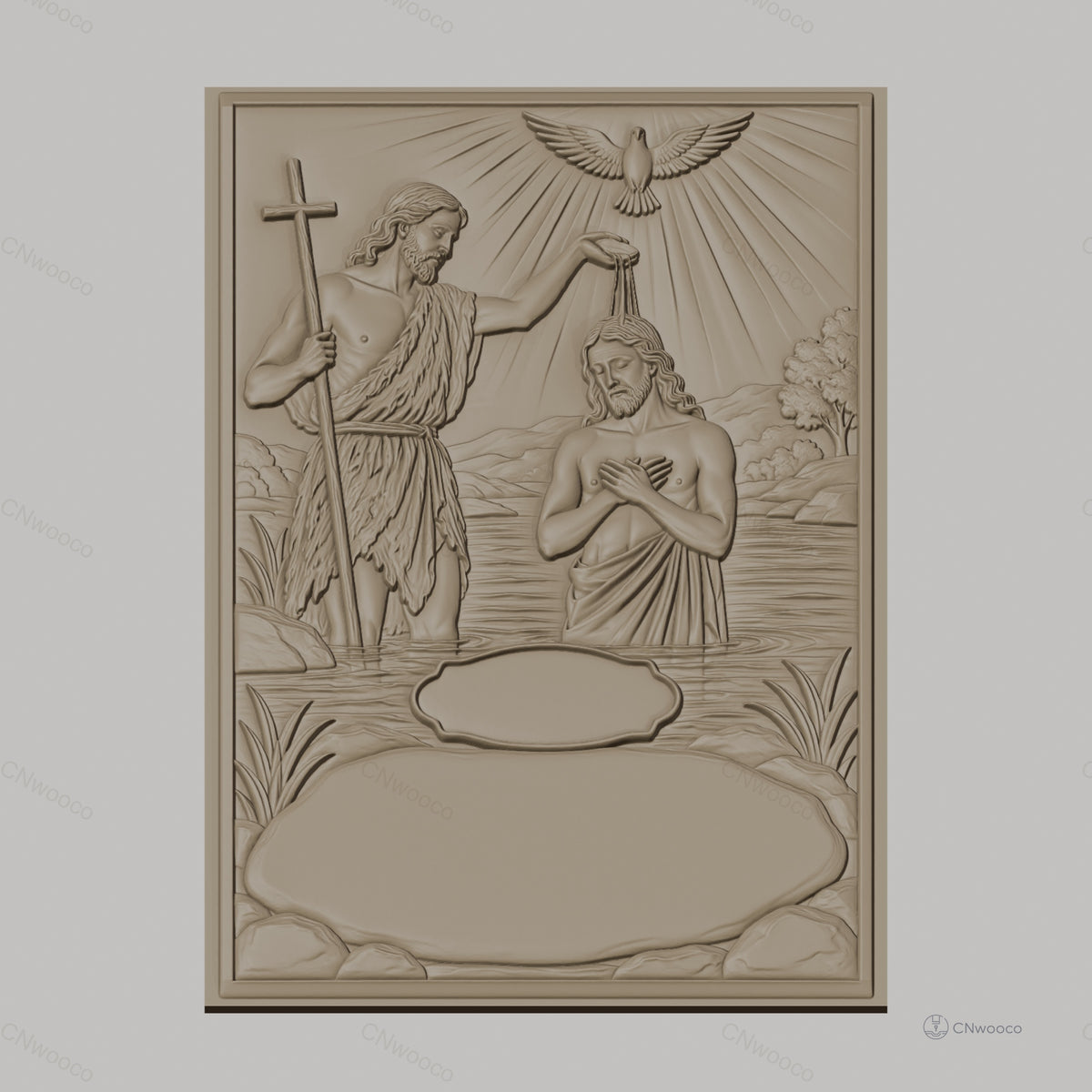 Fichier CNC & impression 3D Baptême de Jésus, scène de baptême chrétien, haute qualité relief STL