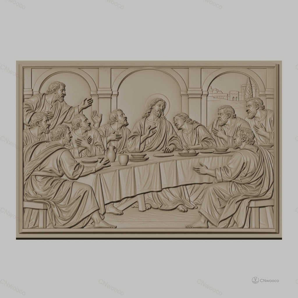 Fichier CNC & impression 3D La Cène, Jésus et apôtres à table, haute qualité relief STL