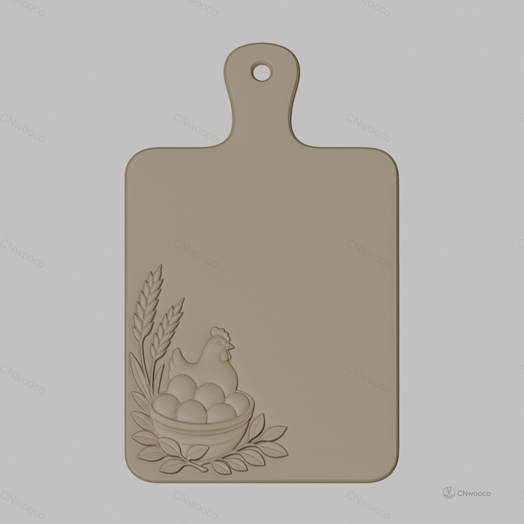 Fichier CNC Poule, panier d'œufs et épis de blé, bas-relief pour sculpture sur bois, STL