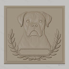 Fichier CNC & impression 3D chien boxer portrait cadre feuilles décoration haute qualité relief STL