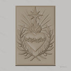 Fichier CNC & impression 3D Sacré-Cœur, couronne d'épines, flamme et feuilles d'olivier, haute qualité relief STL