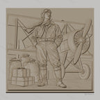 Fichier CNC & impression 3D pilote d'avion ancien, avion biplan, sacs et caisses, haute qualité relief STL