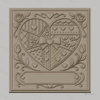 Fichier CNC & impression 3D cœur patchwork avec roses et nœud, haute qualité relief STL