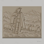 Fichier CNC & impression 3D berger avec troupeau de moutons en montagne, haute qualité relief STL