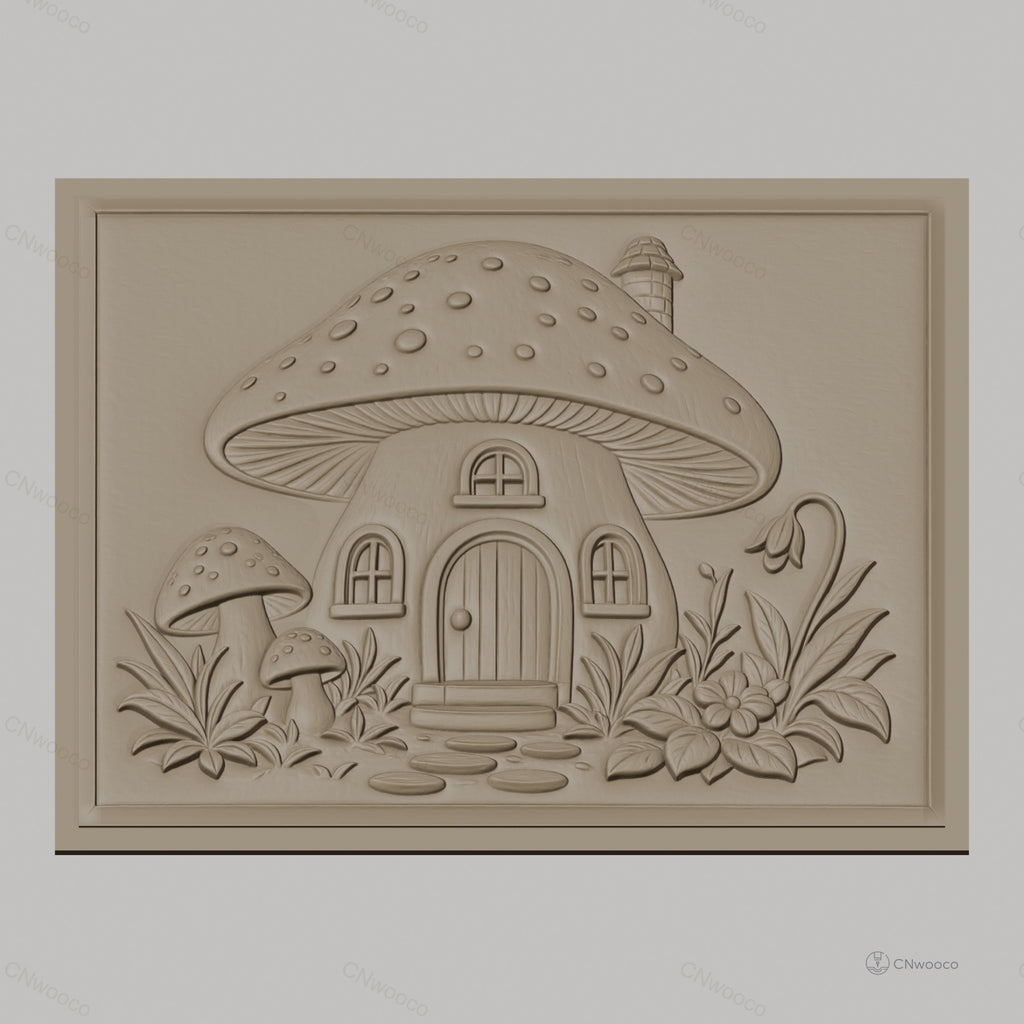 Fichier CNC & impression 3D maison champignon, relief jardin fleurs haute qualité relief STL