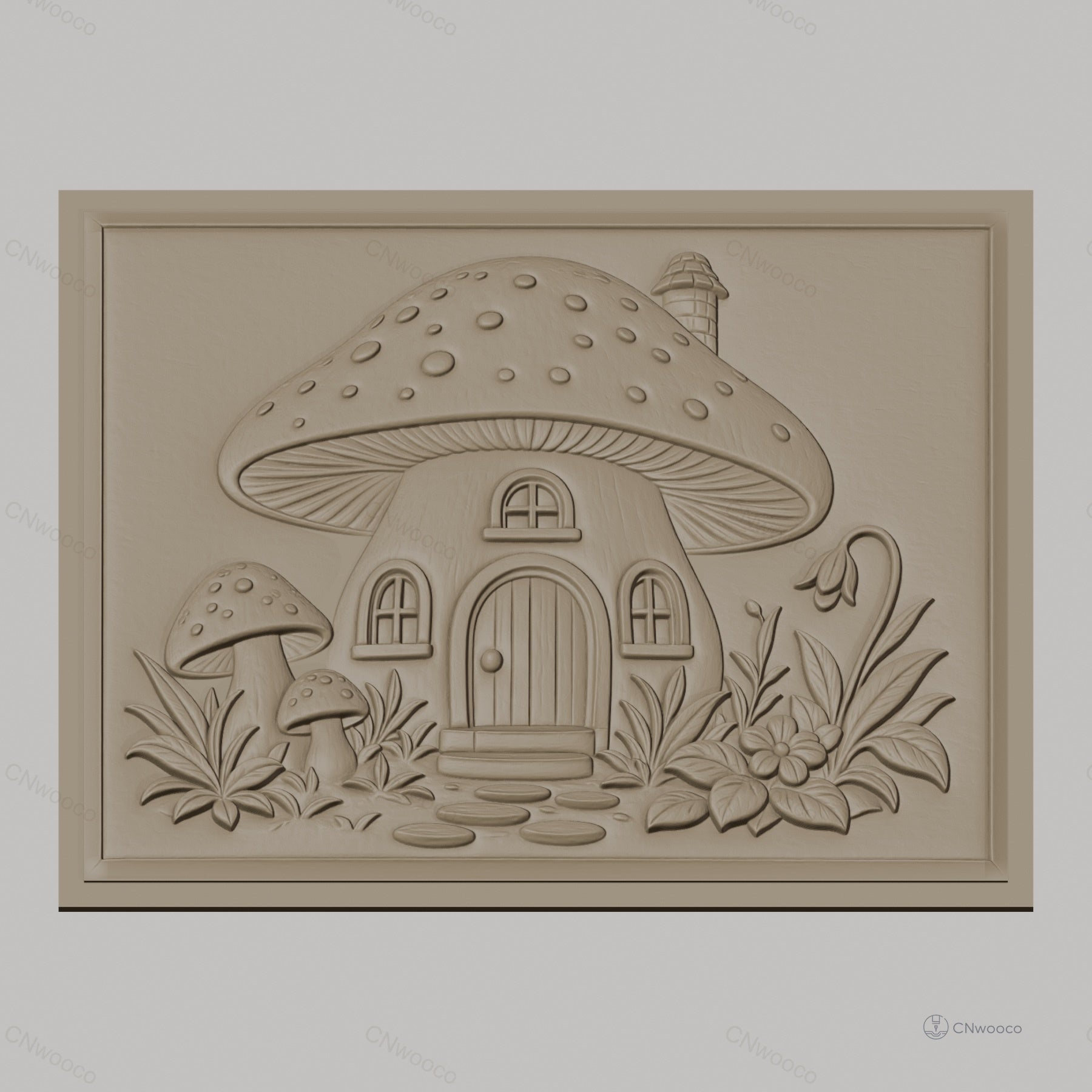 Fichier CNC & impression 3D maison champignon, relief jardin fleurs haute qualité relief STL
