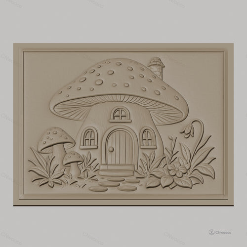 Fichier CNC & impression 3D maison champignon, relief jardin fleurs haute qualité relief STL