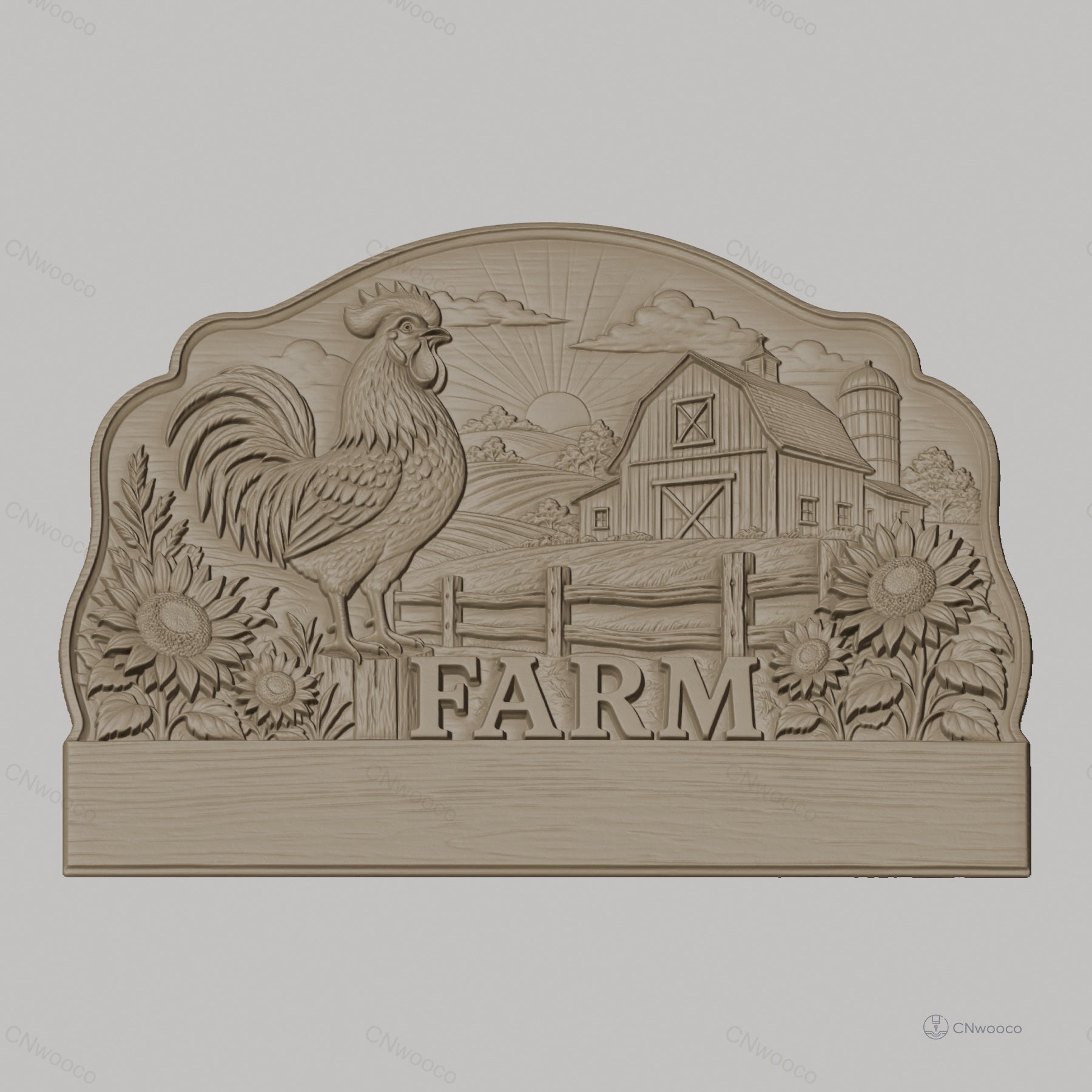 Fichier CNC porte-clés mural enseigne de ferme décorative avec coq et fleurs, STL très haute qualité