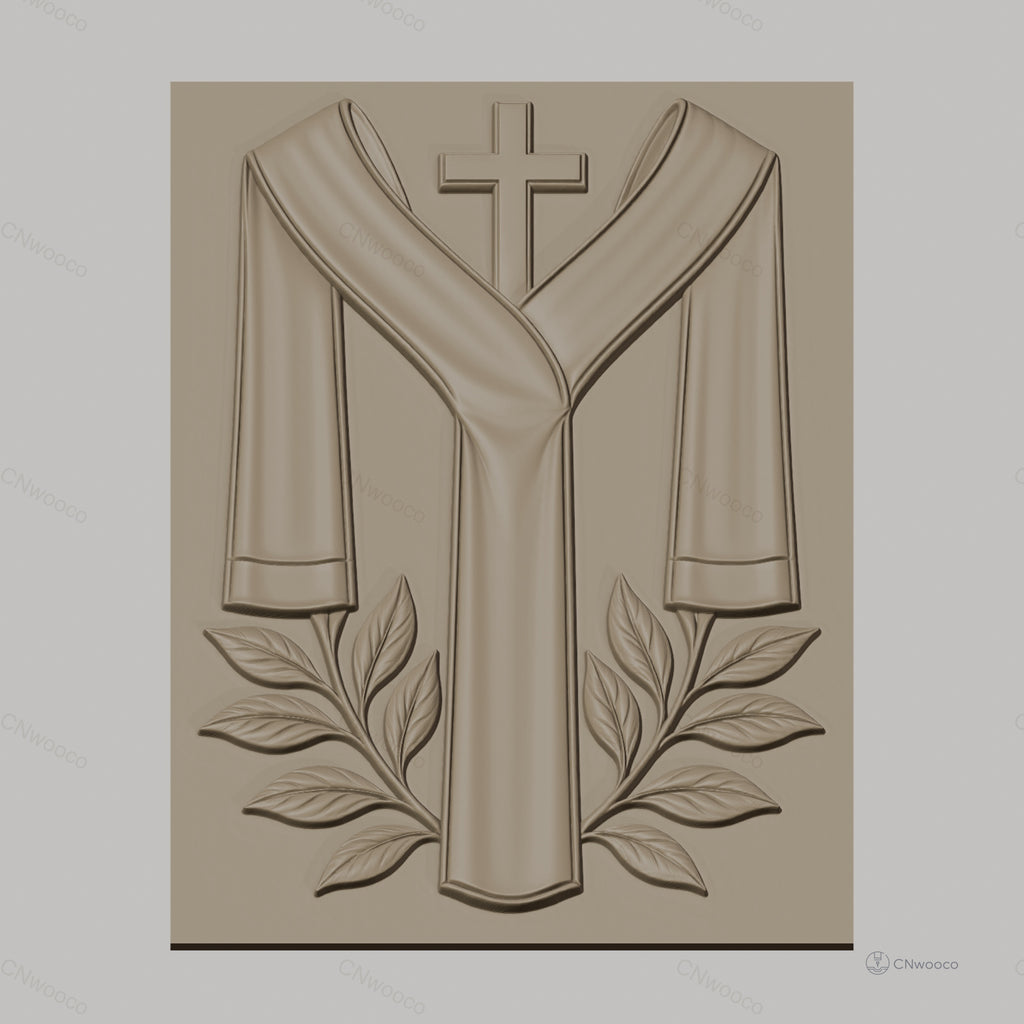 Fichier CNC & impression 3D thème religieux, croix, étole et feuilles, haute qualité relief STL