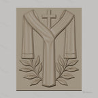 Fichier CNC & impression 3D thème religieux, croix, étole et feuilles, haute qualité relief STL