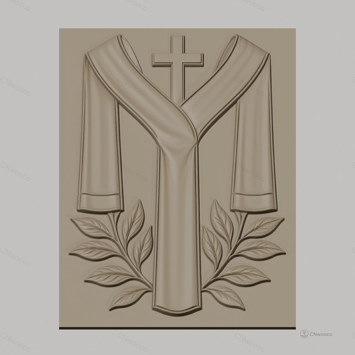 Fichier CNC & impression 3D thème religieux, croix, étole et feuilles, haute qualité relief STL