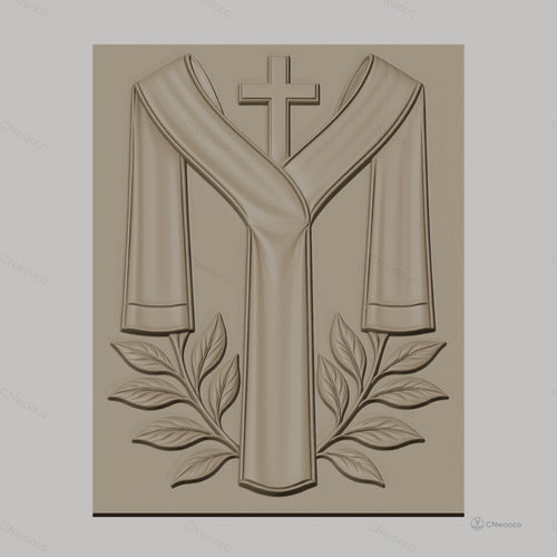 Fichier CNC & impression 3D thème religieux, croix, étole et feuilles, haute qualité relief STL