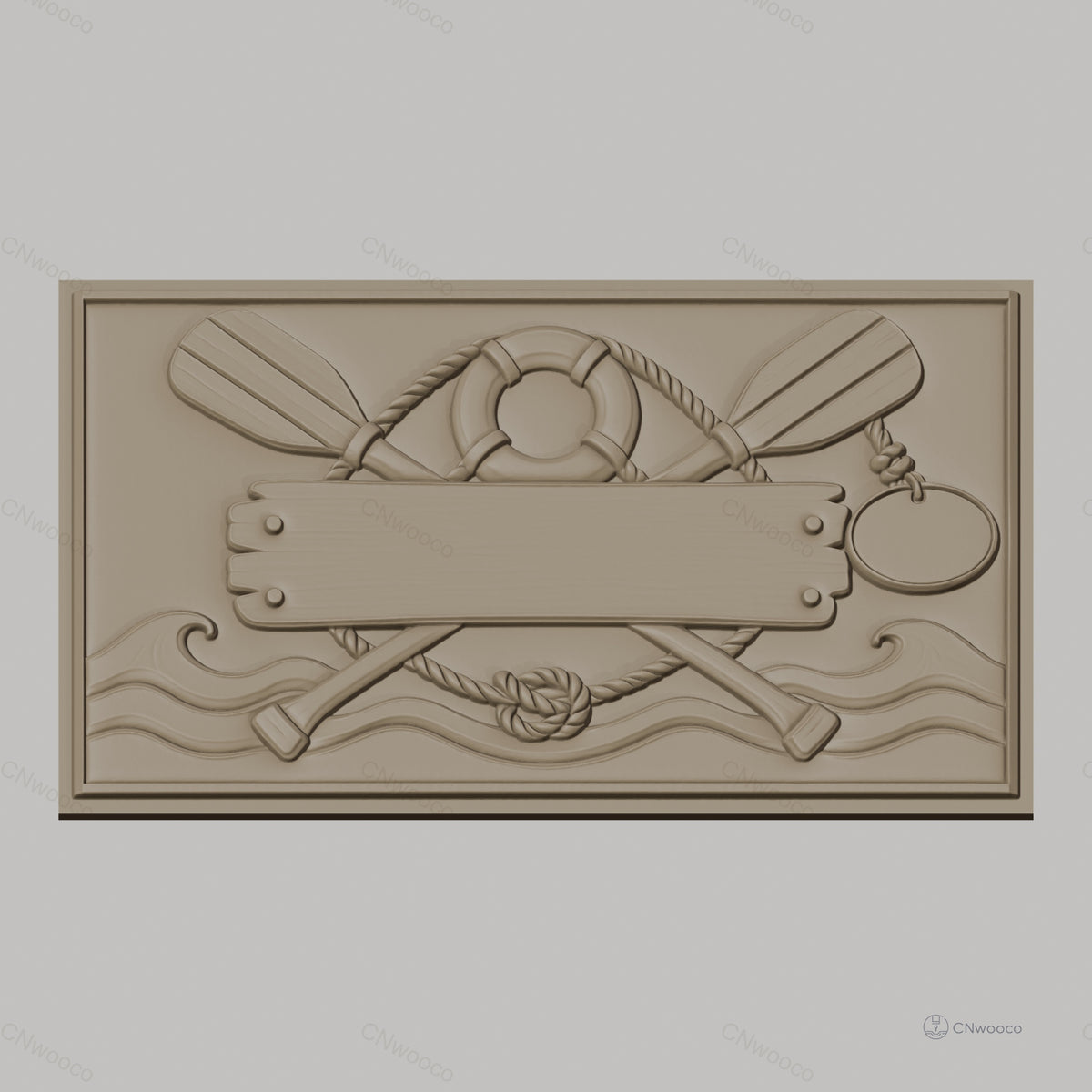 Fichier CNC & impression 3D thème nautique, rame, bouée de sauvetage, corde et vague, haute qualité relief STL