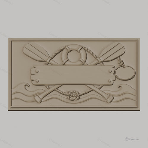 Fichier CNC & impression 3D thème nautique, rame, bouée de sauvetage, corde et vague, haute qualité relief STL