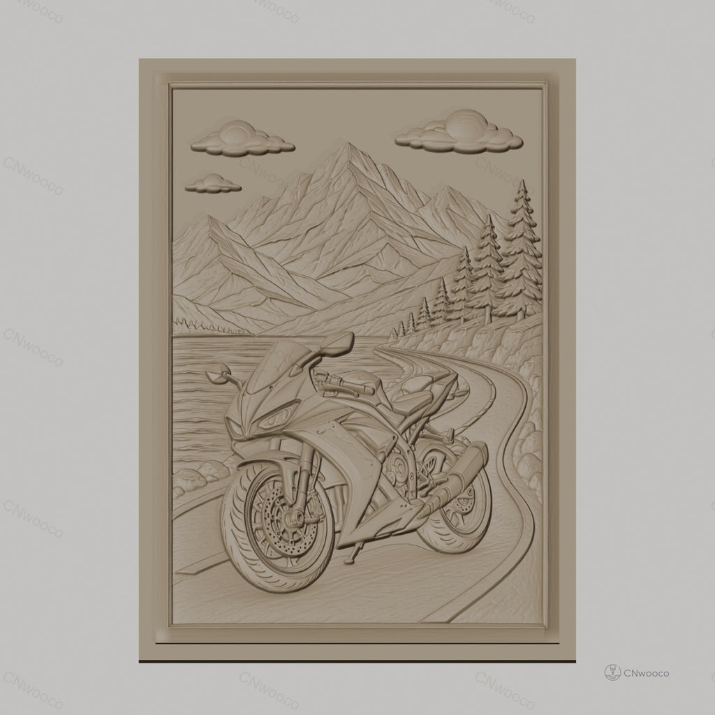 Fichier CNC & impression 3D moto sportive, route de montagne, paysage naturel, haute qualité relief STL