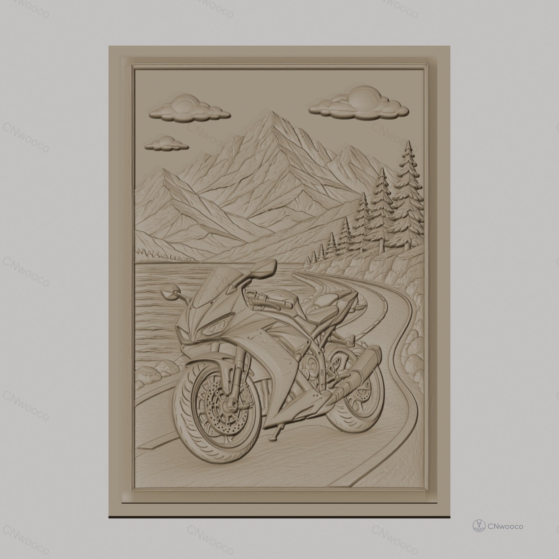 Fichier CNC & impression 3D moto sportive, route de montagne, paysage naturel, haute qualité relief STL