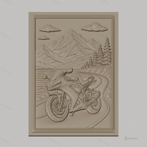 Fichier CNC & impression 3D moto sportive, route de montagne, paysage naturel, haute qualité relief STL