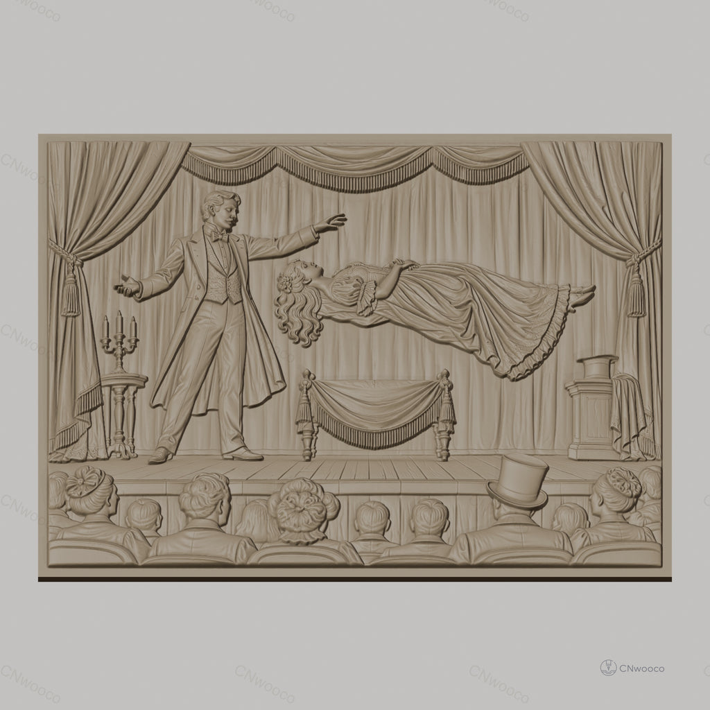 Fichier CNC & impression 3D magie, spectacle illusionniste avec femme flottante, haute qualité relief STL