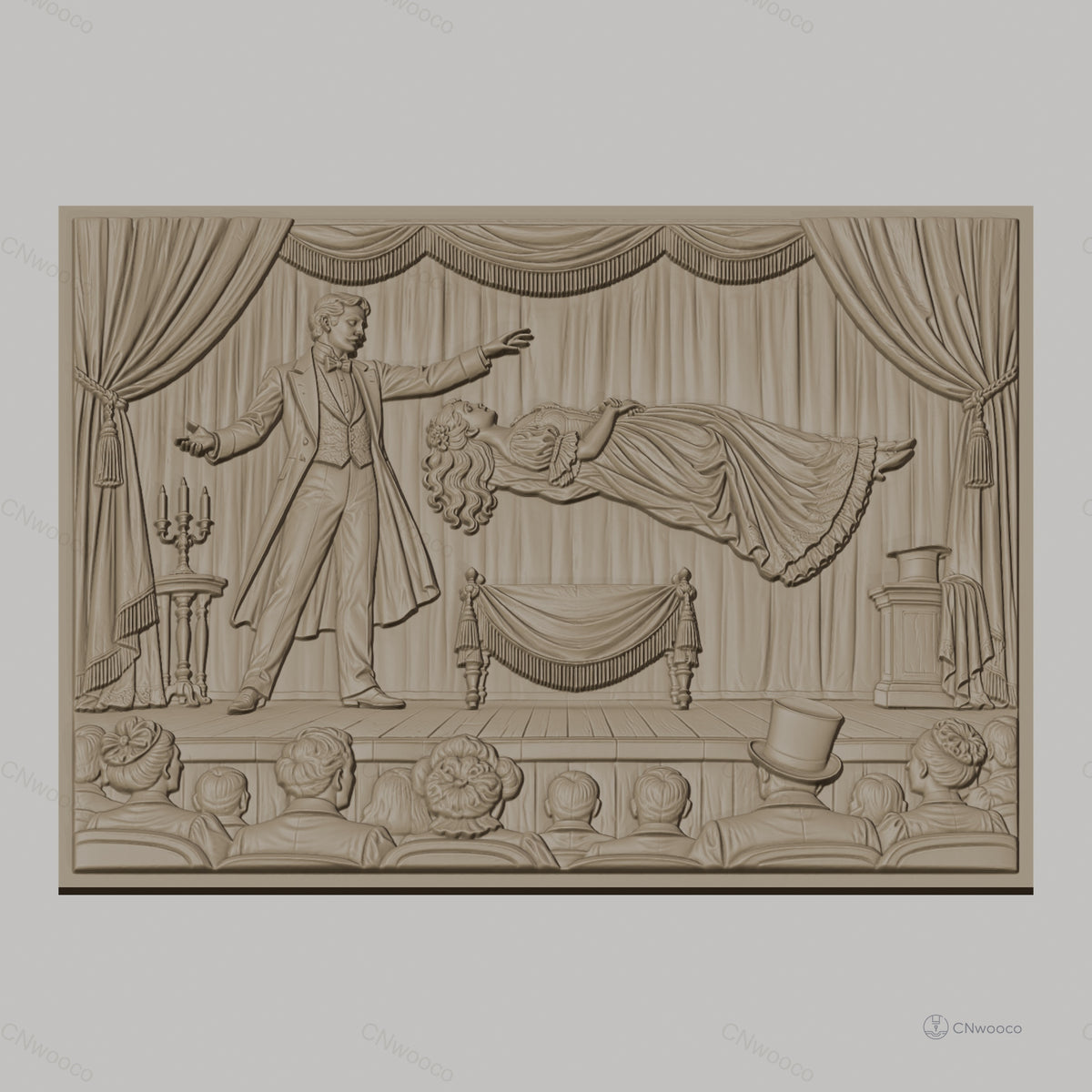 Fichier CNC & impression 3D magie, spectacle illusionniste avec femme flottante, haute qualité relief STL