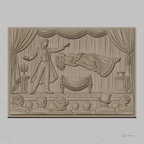 Fichier CNC & impression 3D magie, spectacle illusionniste avec femme flottante, haute qualité relief STL