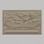 Fichier CNC & impression 3D avion vintage, paysage montagne forêt et rivière, haute qualité relief STL