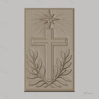 Fichier CNC & impression 3D Croix chrétienne, étoile et branches d'olivier, haute qualité relief STL