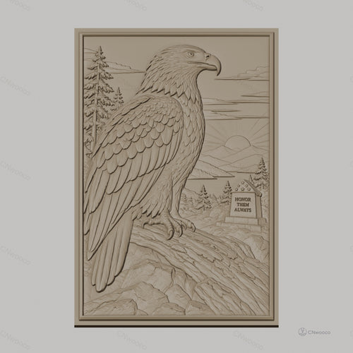 Fichier CNC & impression 3D aigle américain, paysage naturel, mémorial et soleil levant, haute qualité relief STL